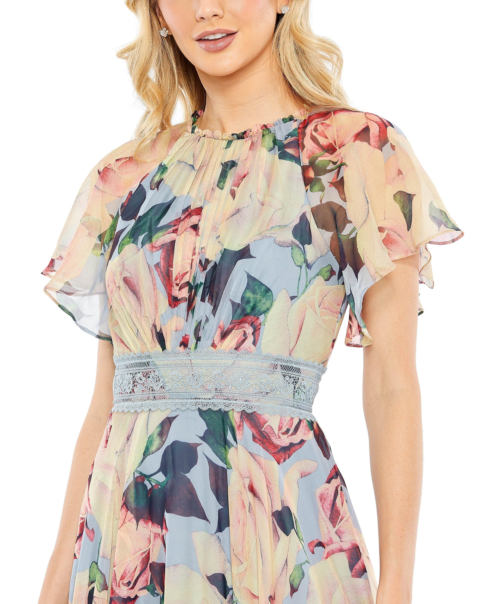 Mac Duggal 11400 Floral Print Tea Length Formal Dress