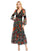 Formal Dresses Floral Print Formal Chiffon Tea Length Dress Black Multi