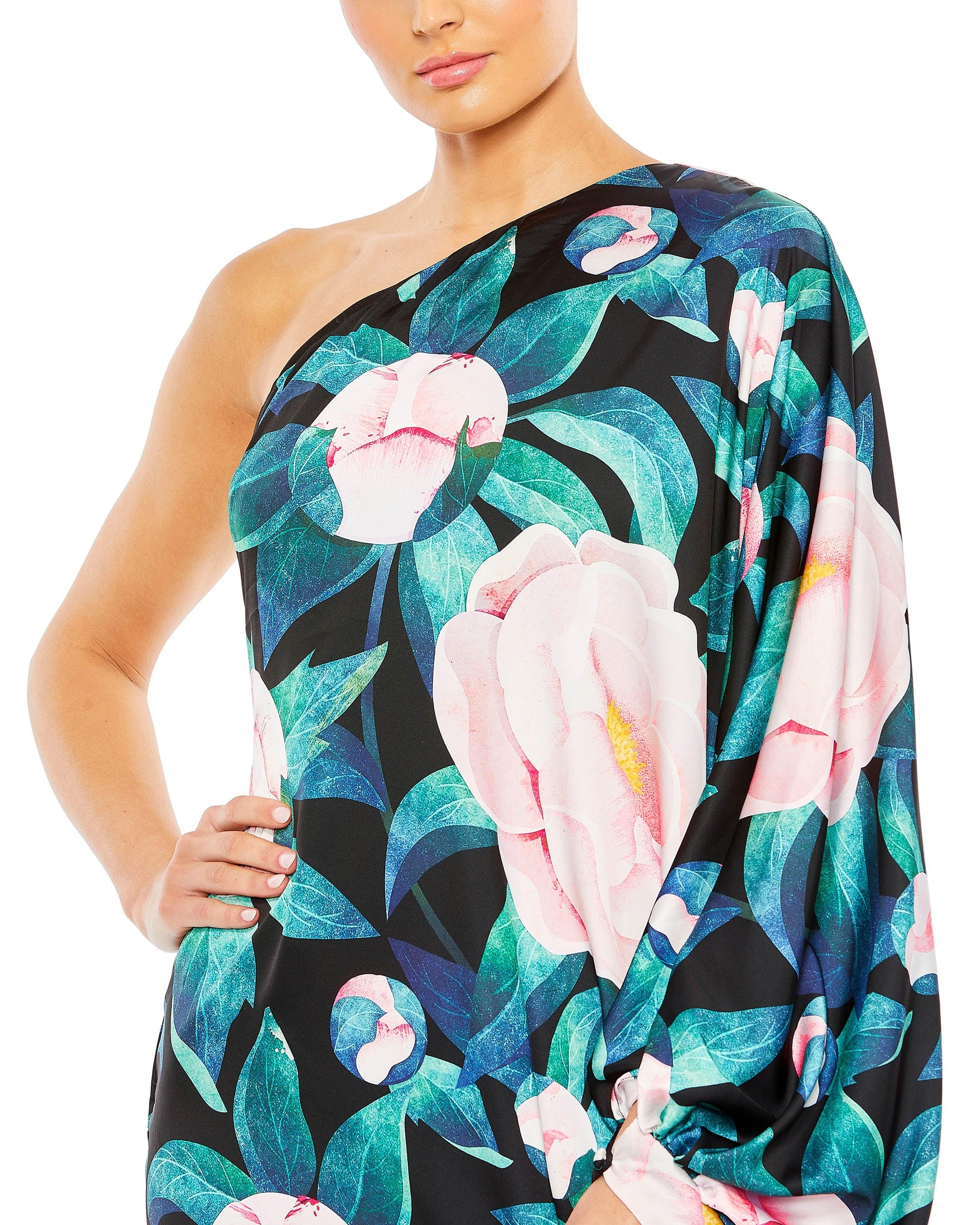 Mac Duggal 11404 High Low One Shoulder Floral Cocktail Dress