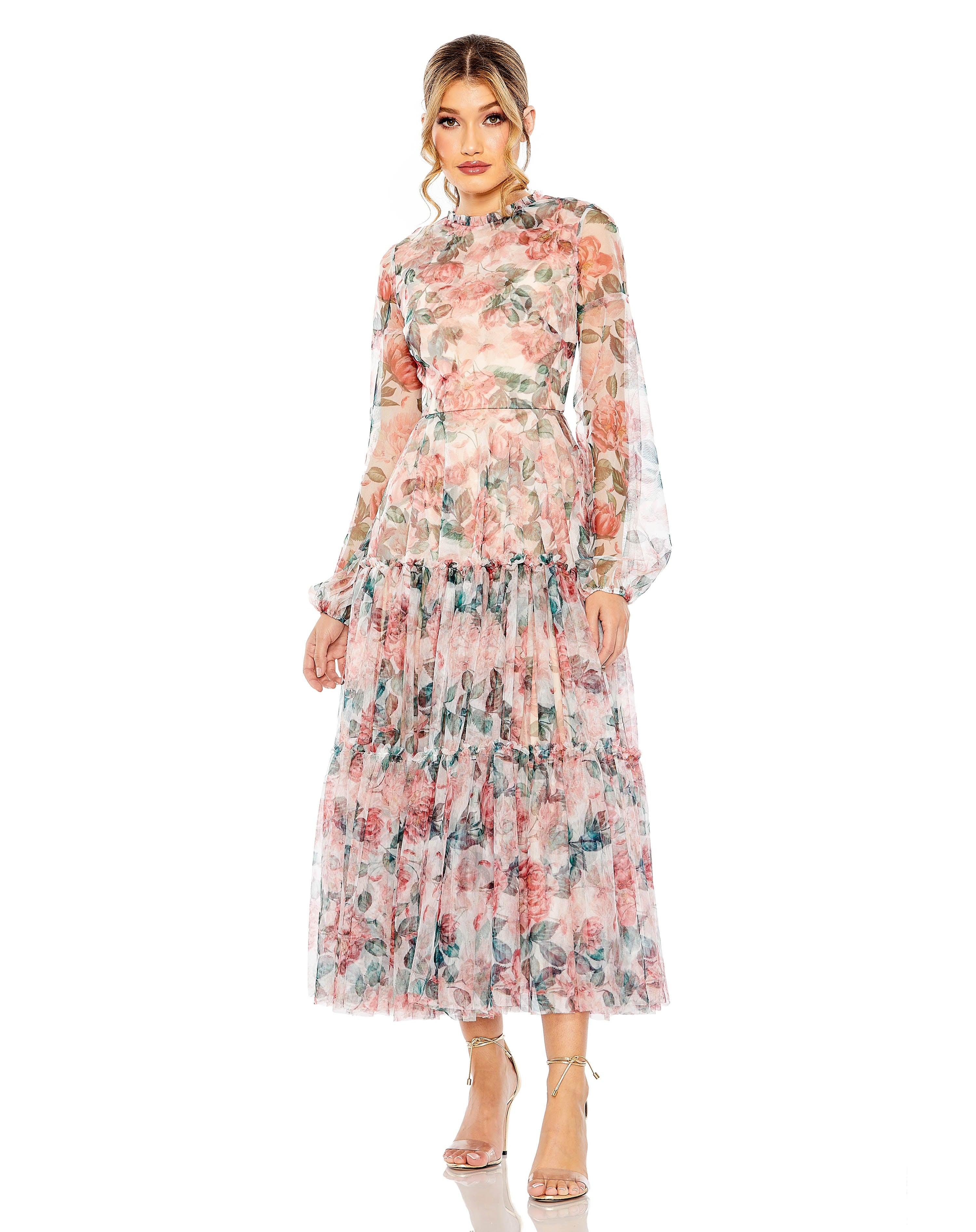 Long Sleeve Formal Floral Print Midi Dress Floral Print & Long Sleeves Mac Duggal 11405 Long Sleeve Formal Floral Print Midi Dress Floral Print & Long Sleeves Mac Duggal 11405