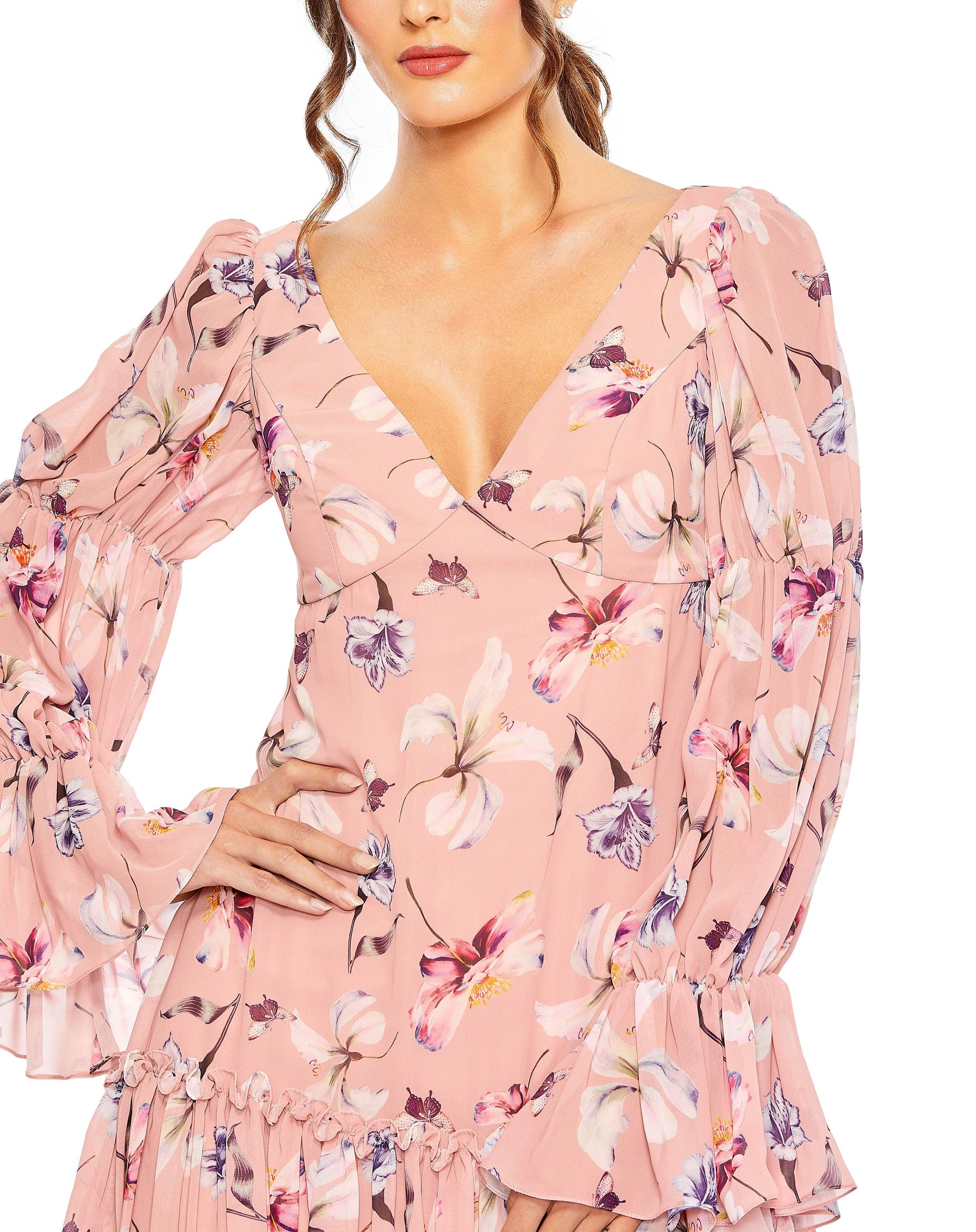 Mac Duggal 11409 Long Sleeve Floral Cocktail Dress