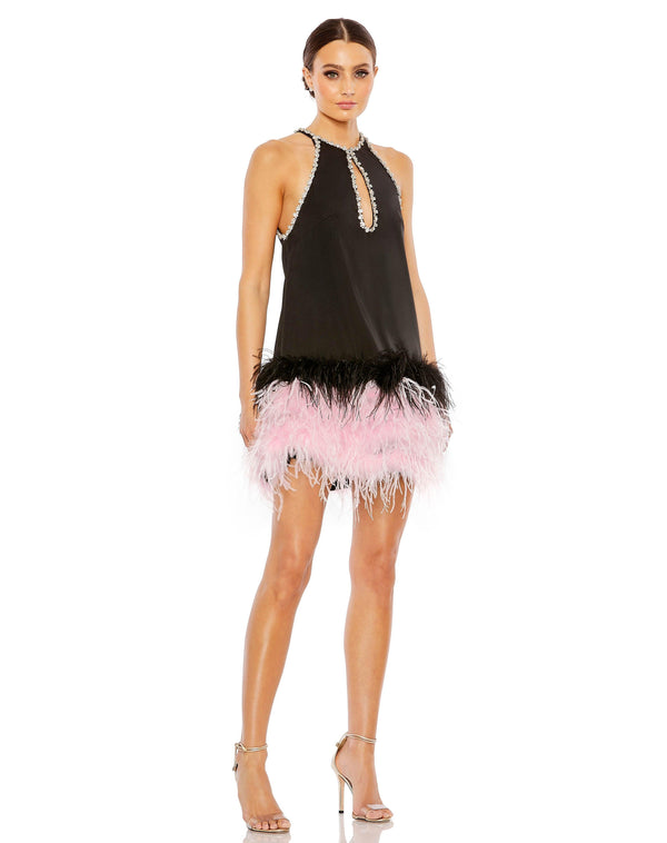 Short Feather Skirt Cocktail Dress Feather Skirt Detail Mac Duggal 11437