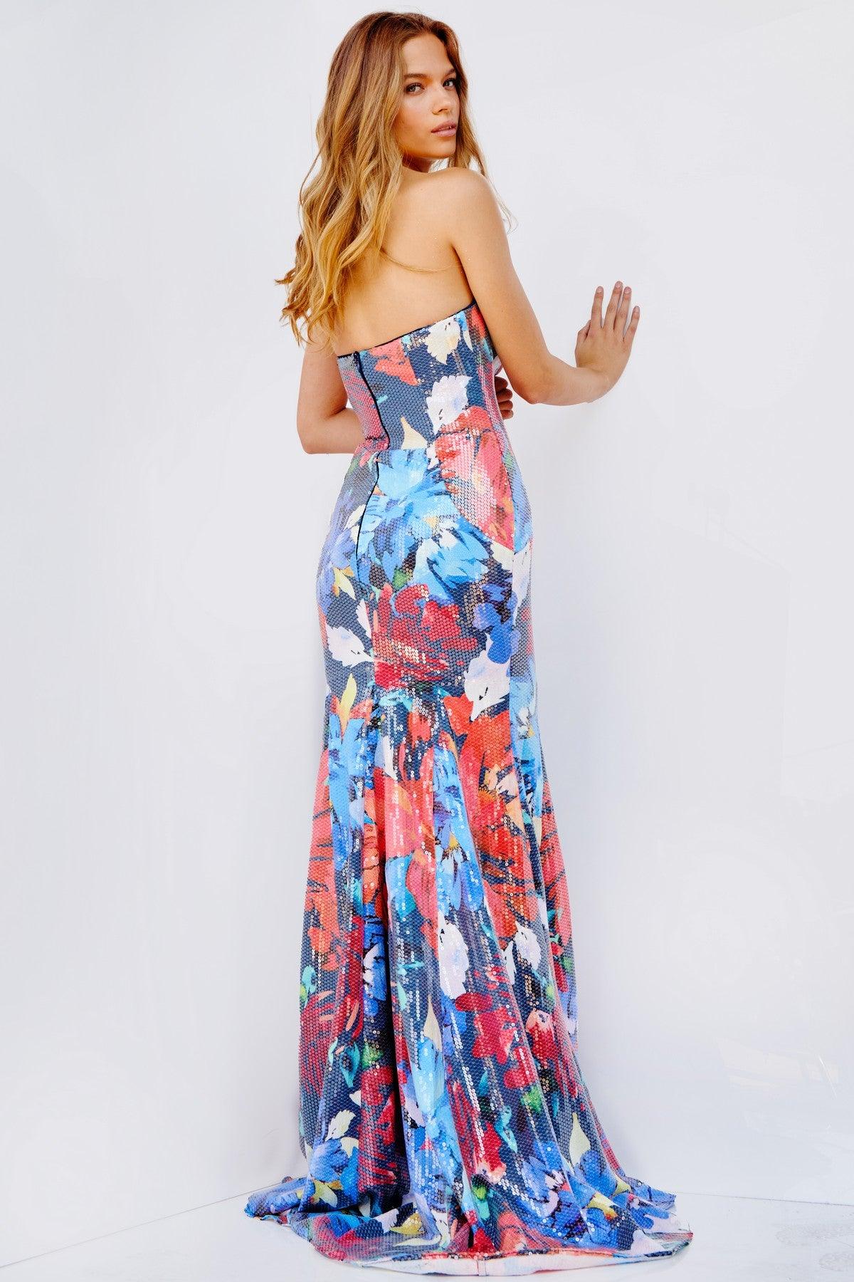 Prom Dresses Long Strapless Floral Print Prom Gown Multi