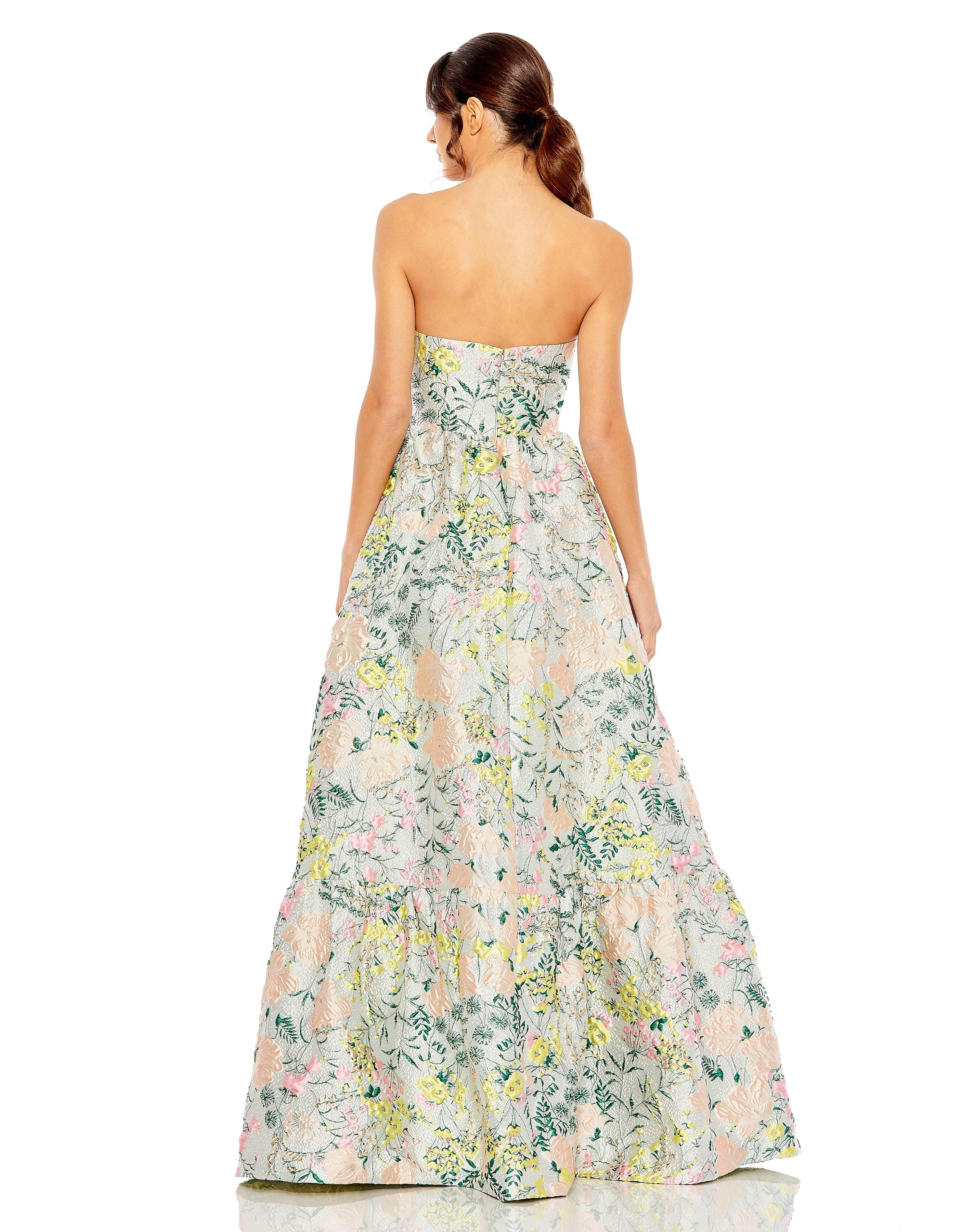 Pastel Multi Mac Duggal 11604 Long Strapless Formal Floral Dress for ...