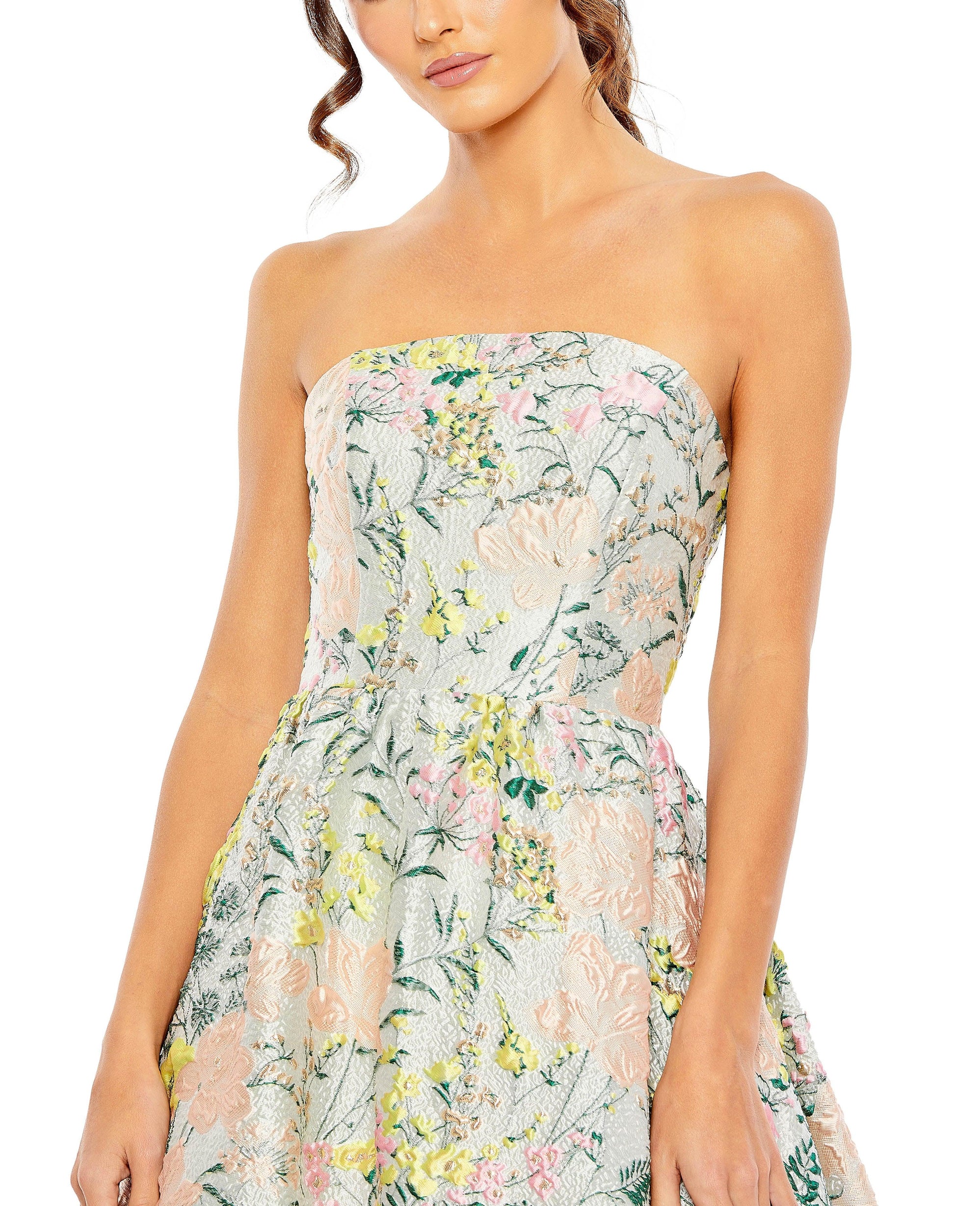 Mac Duggal 11604 Long Strapless Formal Floral Dress