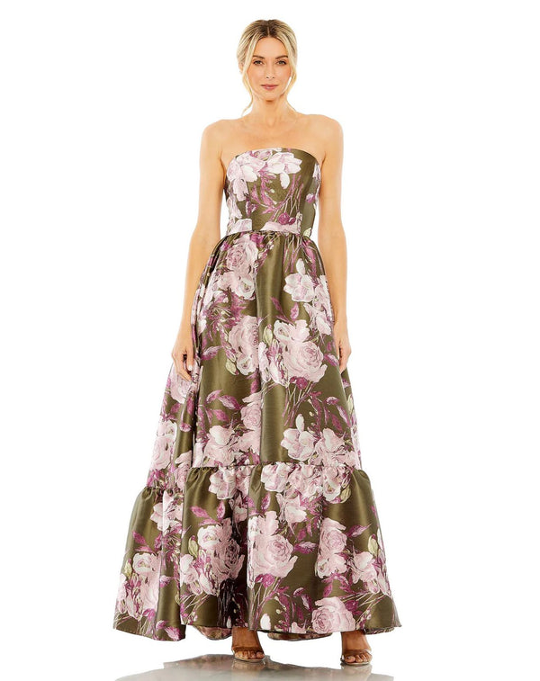 Long Strapless Bottom Ruffle Floral Dress Strapless & Ruffle Detail Mac Duggal 11605