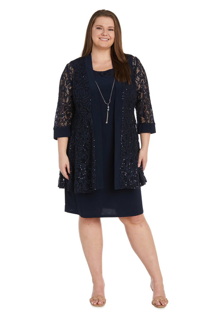 Plus Size Dresses Short Mother of the Bride Plus Size Sequin Jacket Dress Navy
