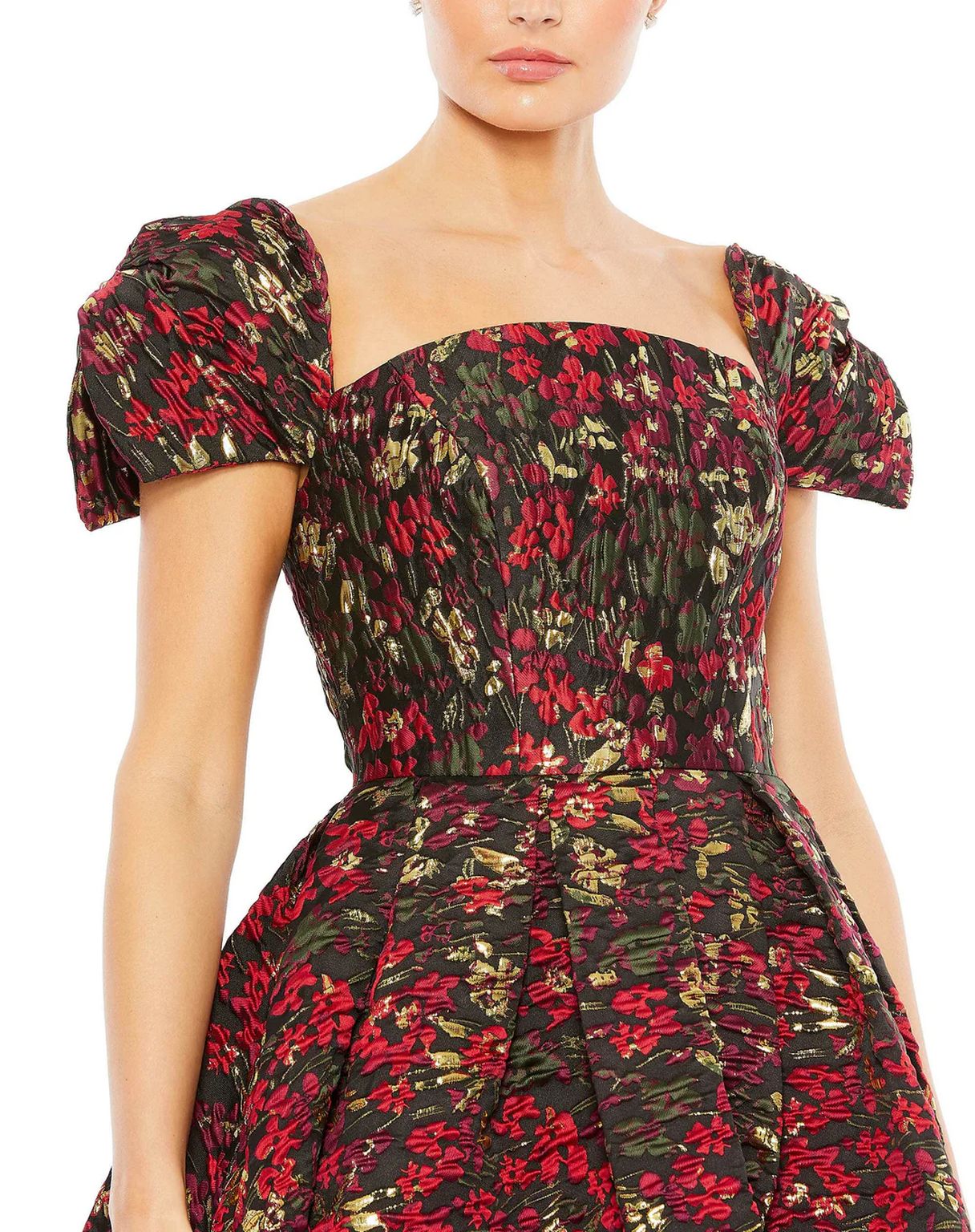 Mac Duggal 11611 Floral Brocade Cap sleeve Tea Length Dress