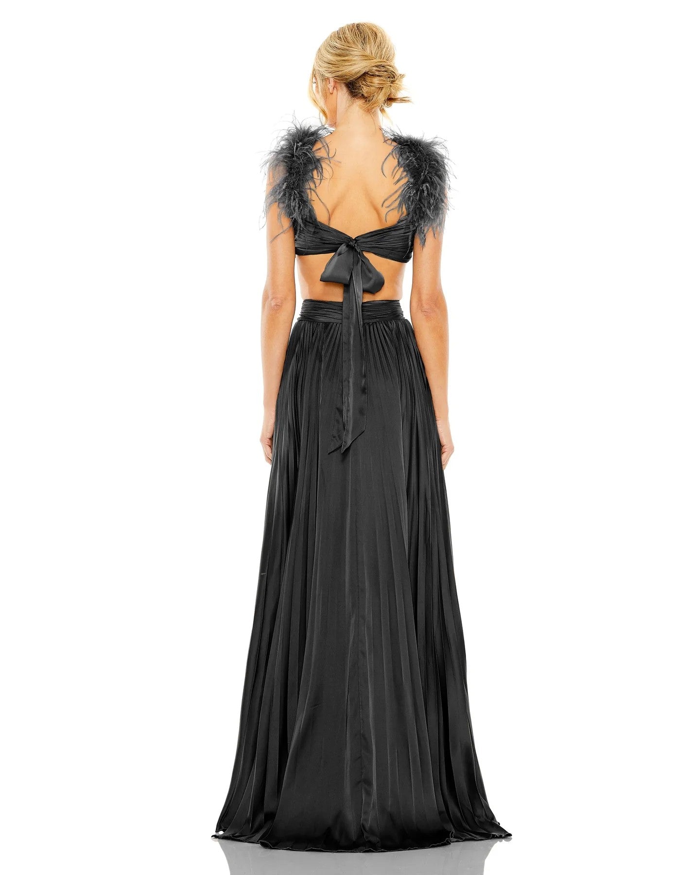 Mac Duggal 11687 Long Formal Pleated Feather Prom Dress
