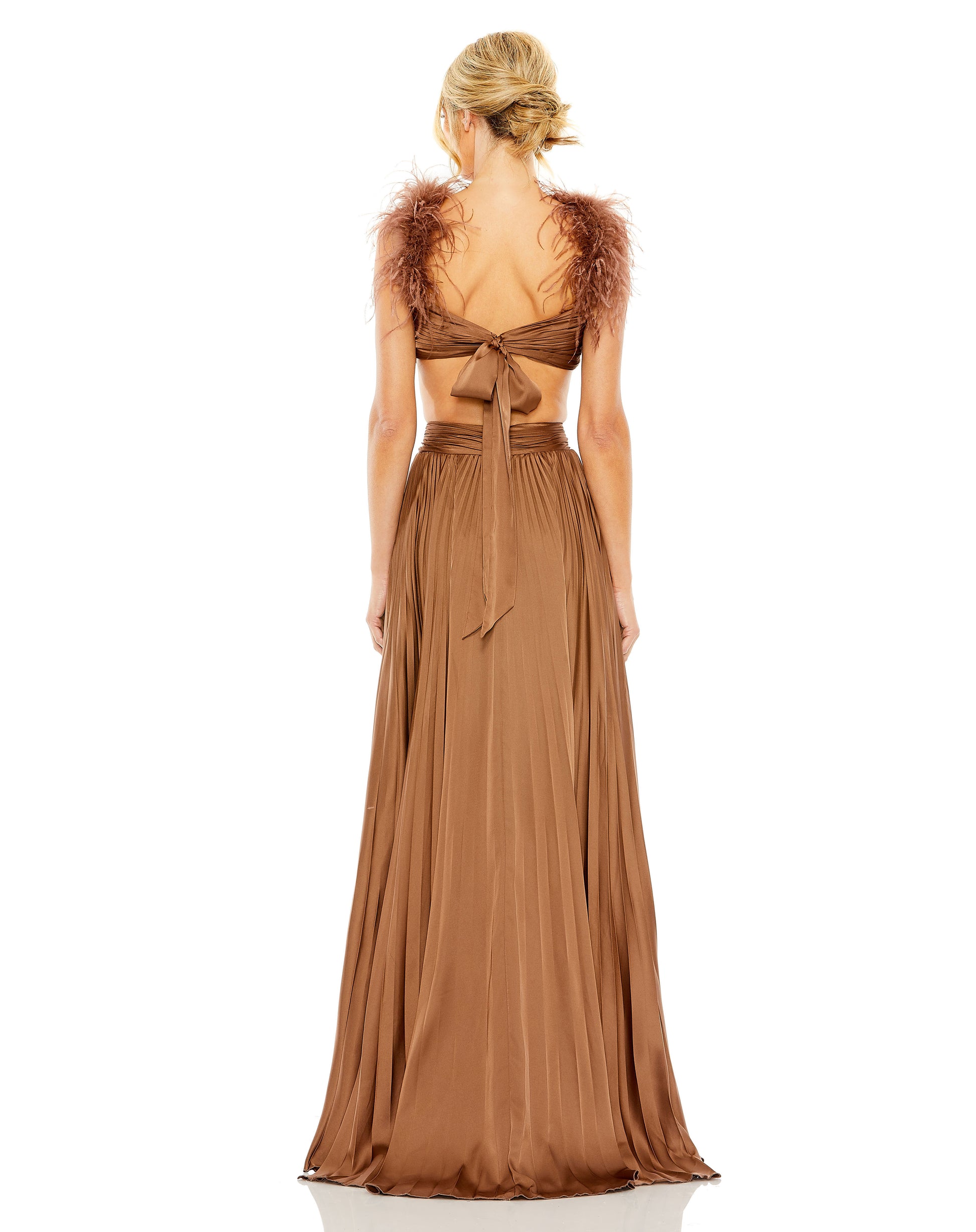 Mac Duggal 11687 Long Formal Pleated Feather Prom Dress
