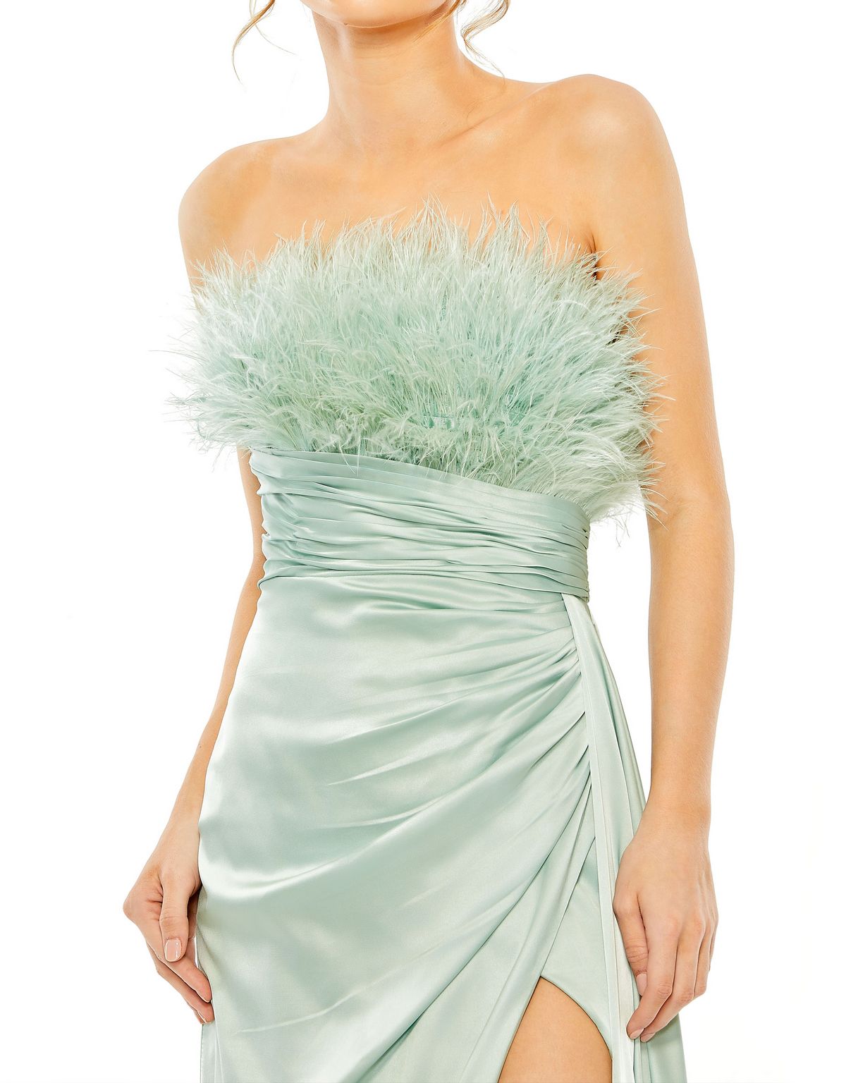 Seafoam Mac Duggal 11690 Long Formal Feather Prom Dress for $698.0