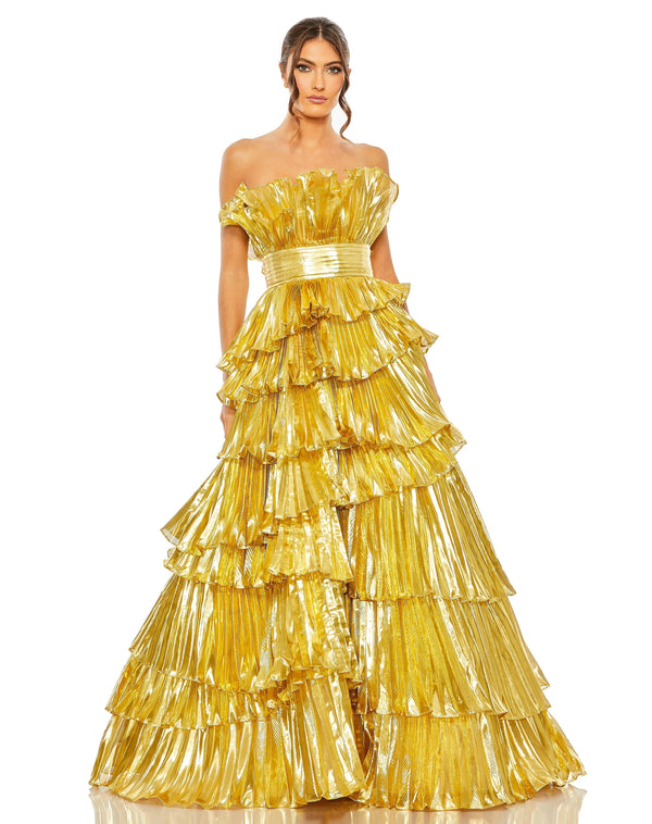 Long Strapless Metallic Prom Dress Metallic Fabric Mac Duggal 11697