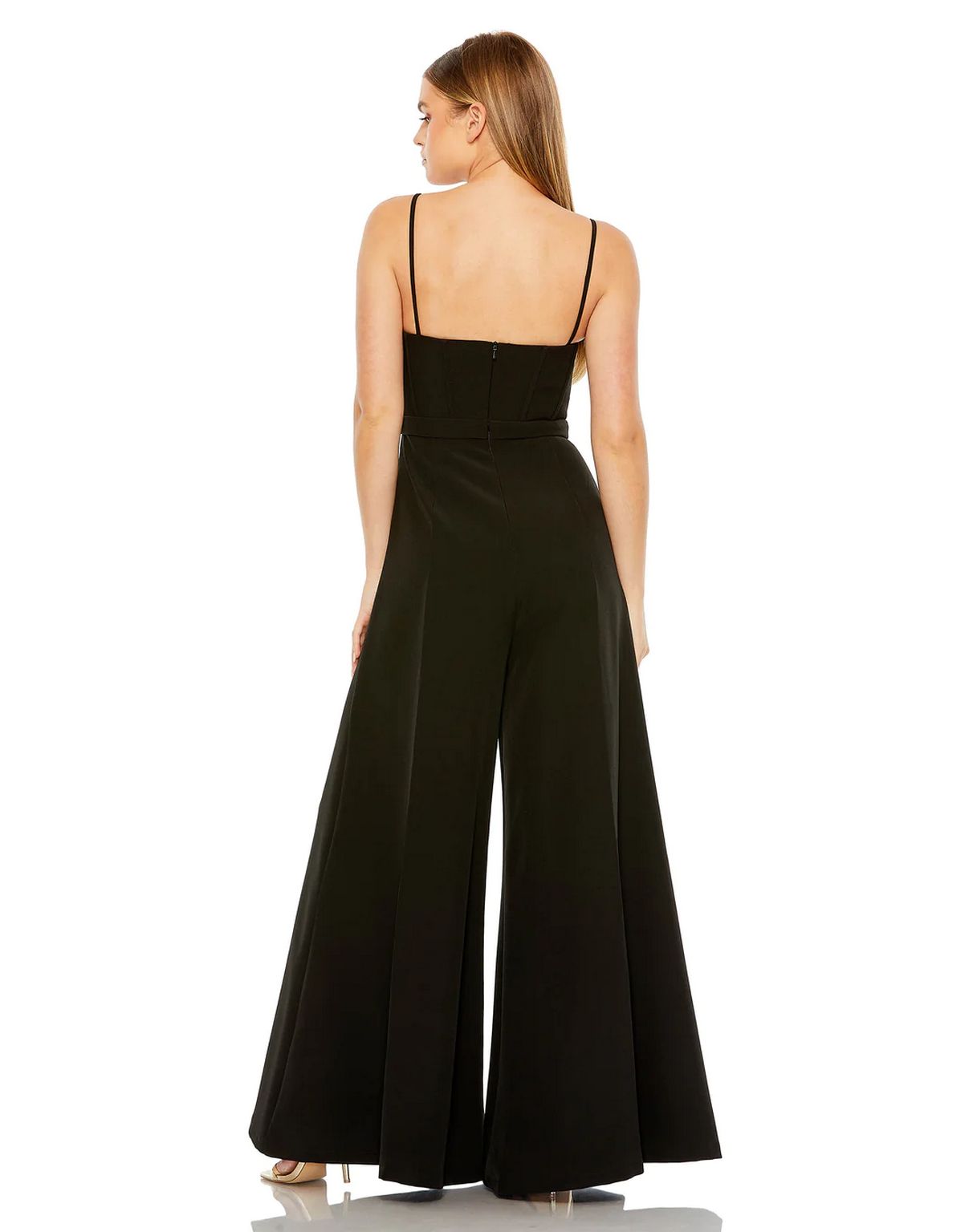 Mac Duggal 11765 Slim Strap Beaded Bustier Top Jumpsuit