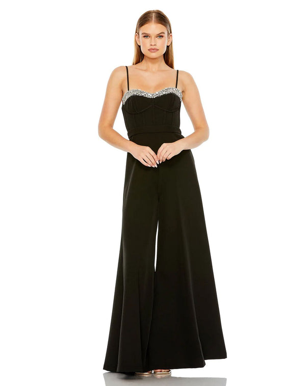 Slim Strap Beaded Bustier Top Jumpsuit Beaded Bustier Jumpsuit Mac Duggal 11765