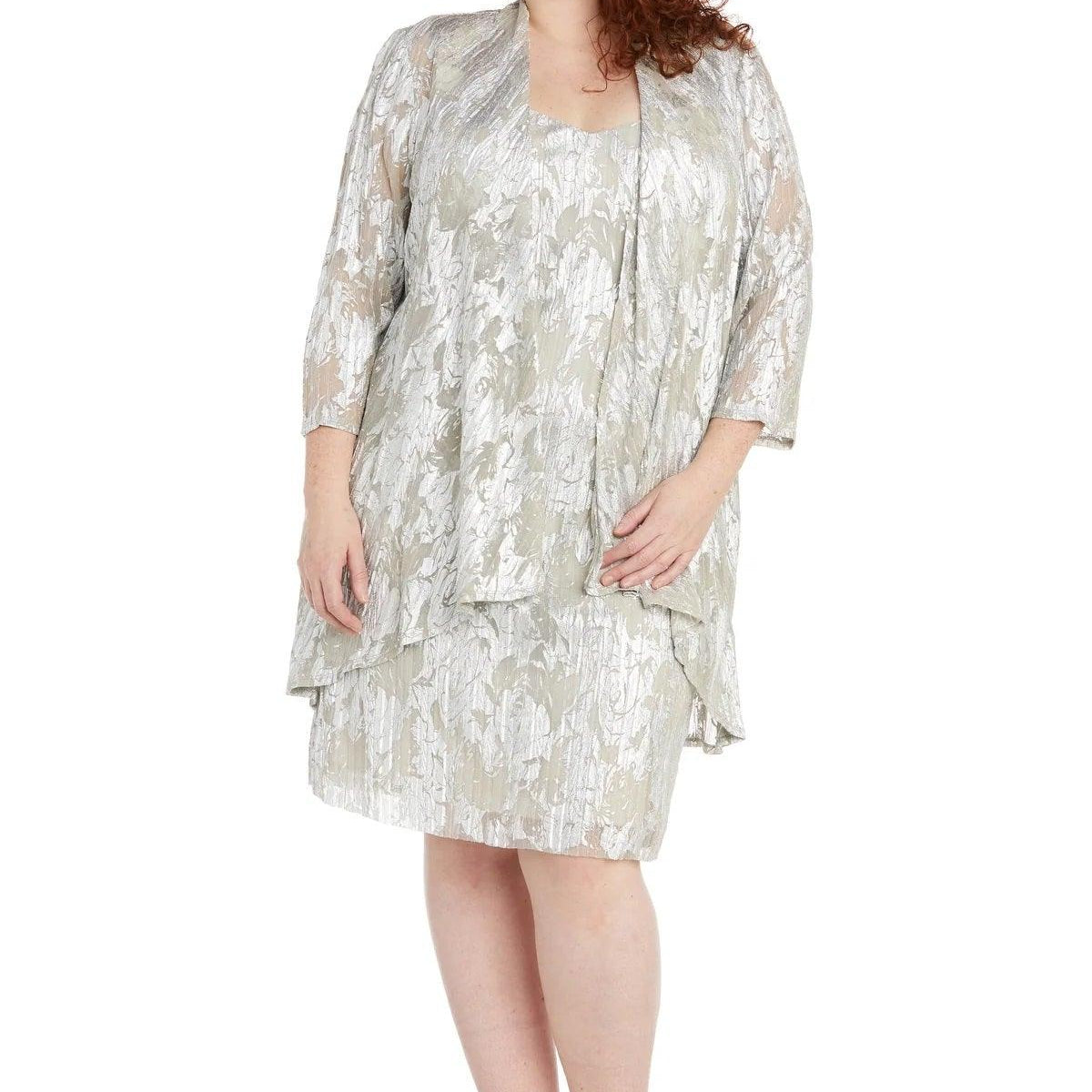 r&m richards sleeveless metallic dress and jacket Plus Size Short Metallic Jacket Dress Jacket Dress R&M Richards 1180W – The  Dress Outlet