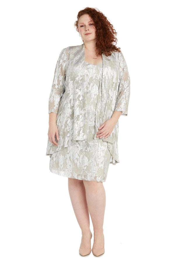 Mother of the Bride Dresses Plus Size Short Metallic Jacket Dress Champagne/Silver