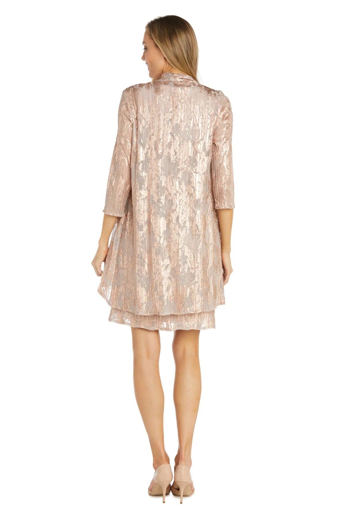 Mother of the Bride Dresses Short Petite Metallic Printed Jacket Dress Rose Gold