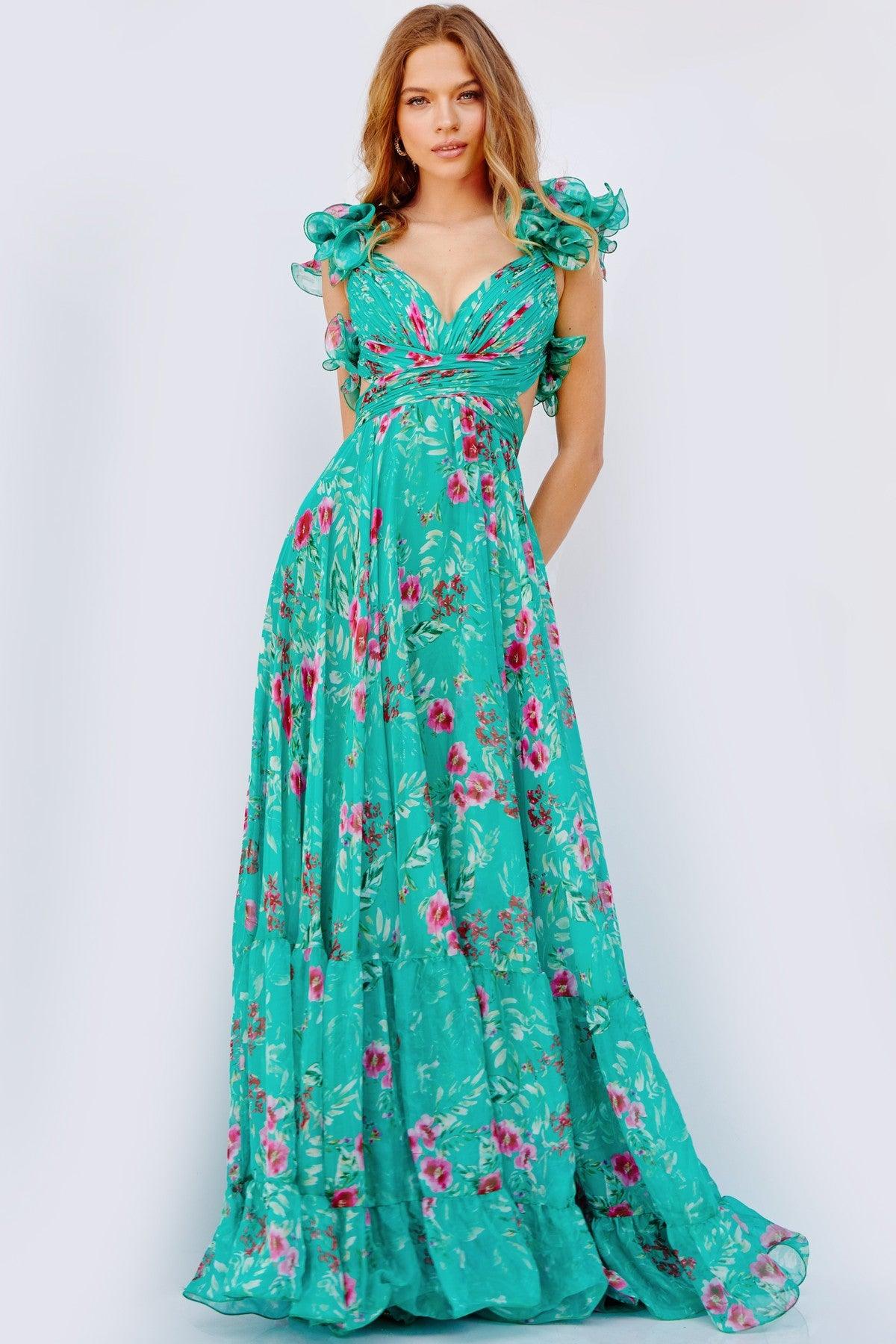 Jovani 23321 Long Floral Print Chiffon Prom Dress The Dress Outlet Jovani 23321 Long Floral Print Chiffon Prom Dress The Dress Outlet