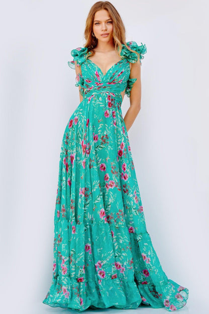 Prom Dresses Long Floral Print Chiffon Prom Dress Print