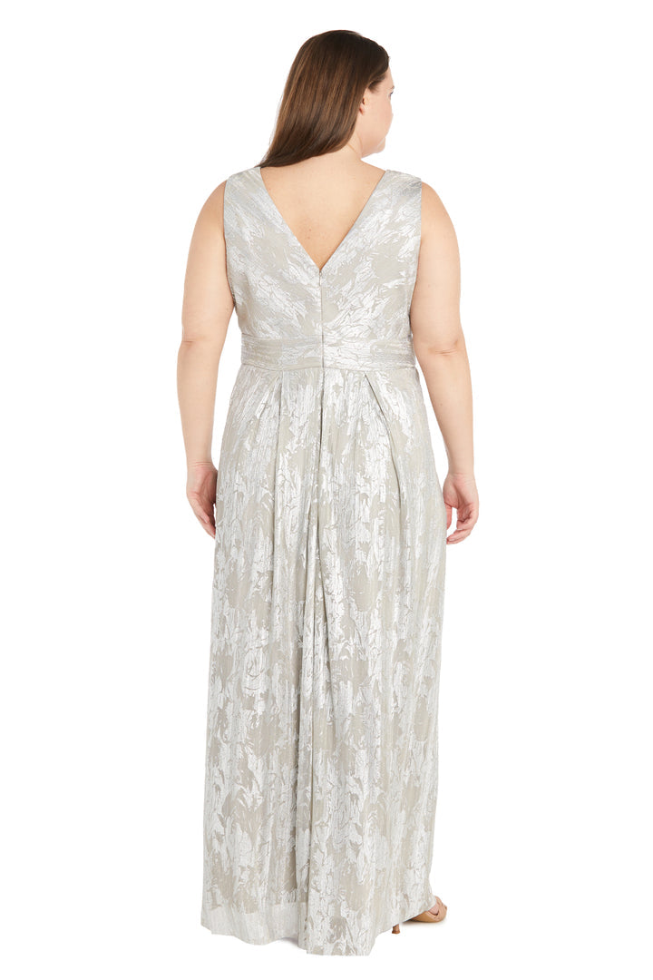 Plus Size Dresses Long Formal Plus Size Metallic Printed Dress Champagne/Silver