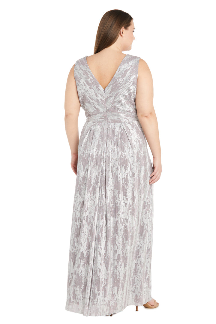 R&M Richards 1198W Long Formal Plus Size Metallic Printed Dress