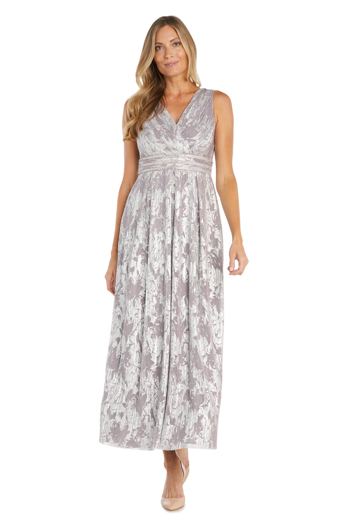 R&M Richards 1198 Long Formal Metallic Printed Dress