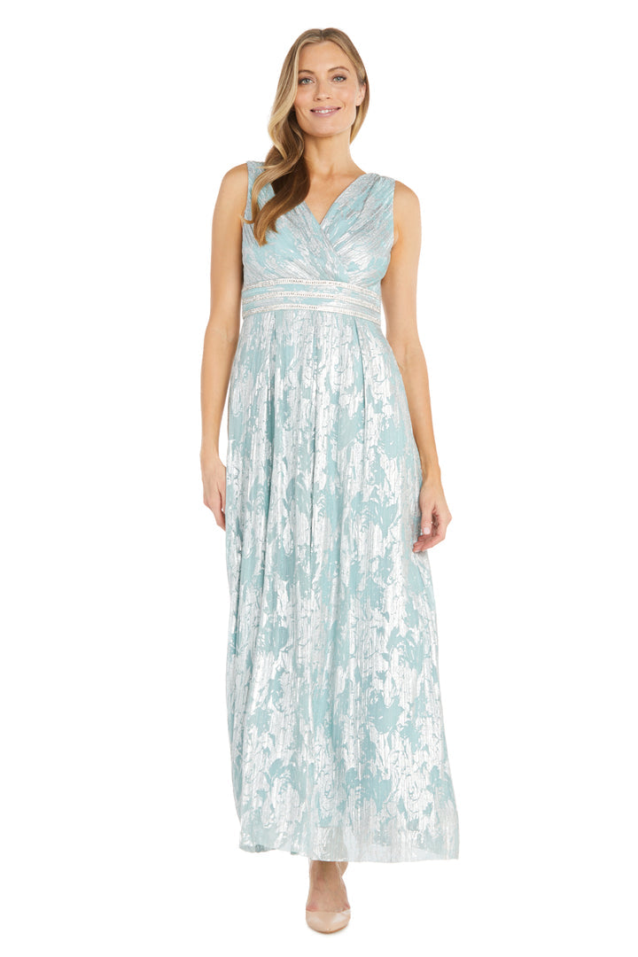 R&M Richards 1198 Long Formal Metallic Printed Dress