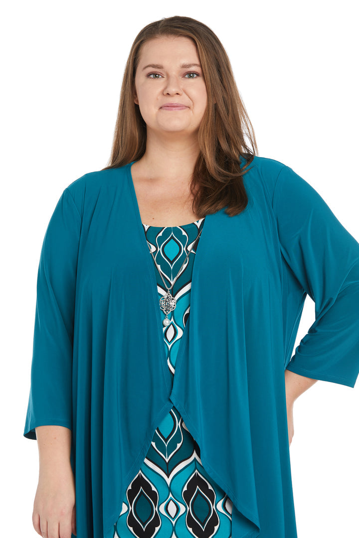 Plus Size Dresses Mother of the Bride Plus Size Fly Away Jacket Printed Dress Teal/Navy