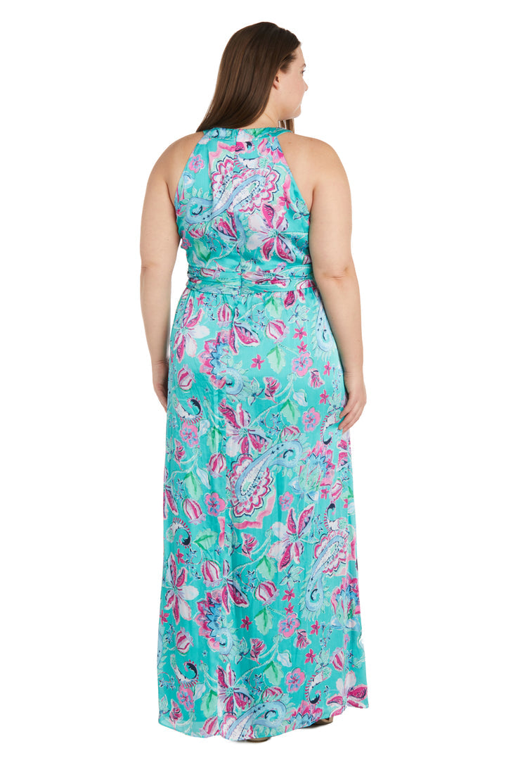 R&M Richards 1260W Long Formal Plus Size Printed Cross Over Halter Dress