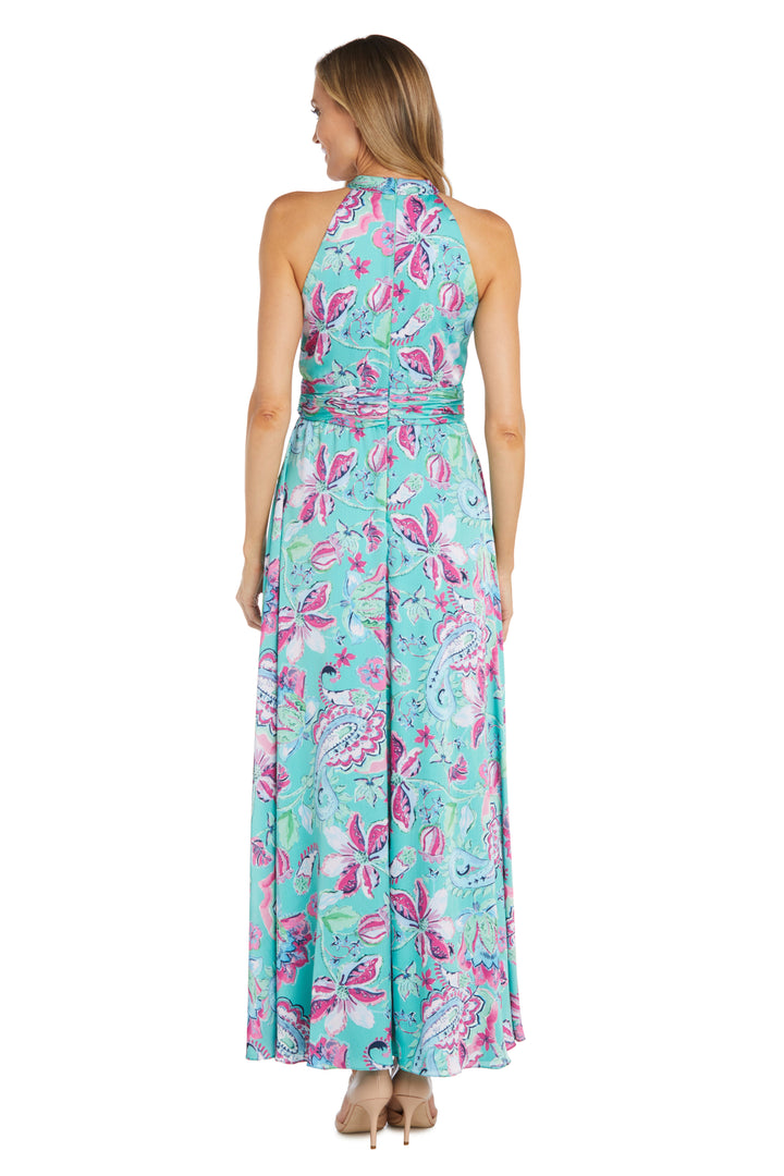 Formal Dresses Long Formal Printed Cross Over Halter Dress Jade/Pink