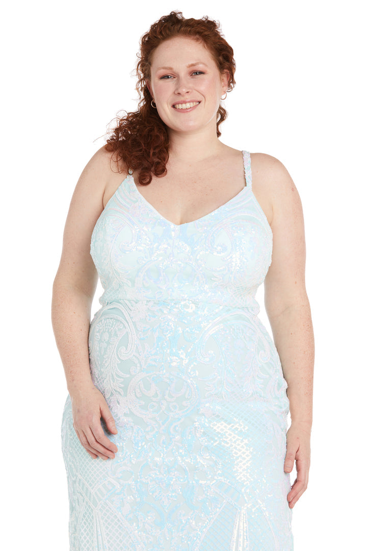 Morgan & Co 13018WM Long Fitted Plus Size Sequin Formal Prom Dress