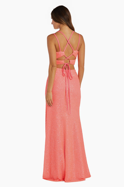 Prom Dresses Two Piece Sequin Formal Prom Dress Neon Coral