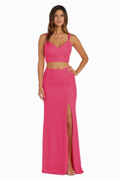 Prom Dresses Two Piece Sequin Formal Prom Dress Neon Pink
