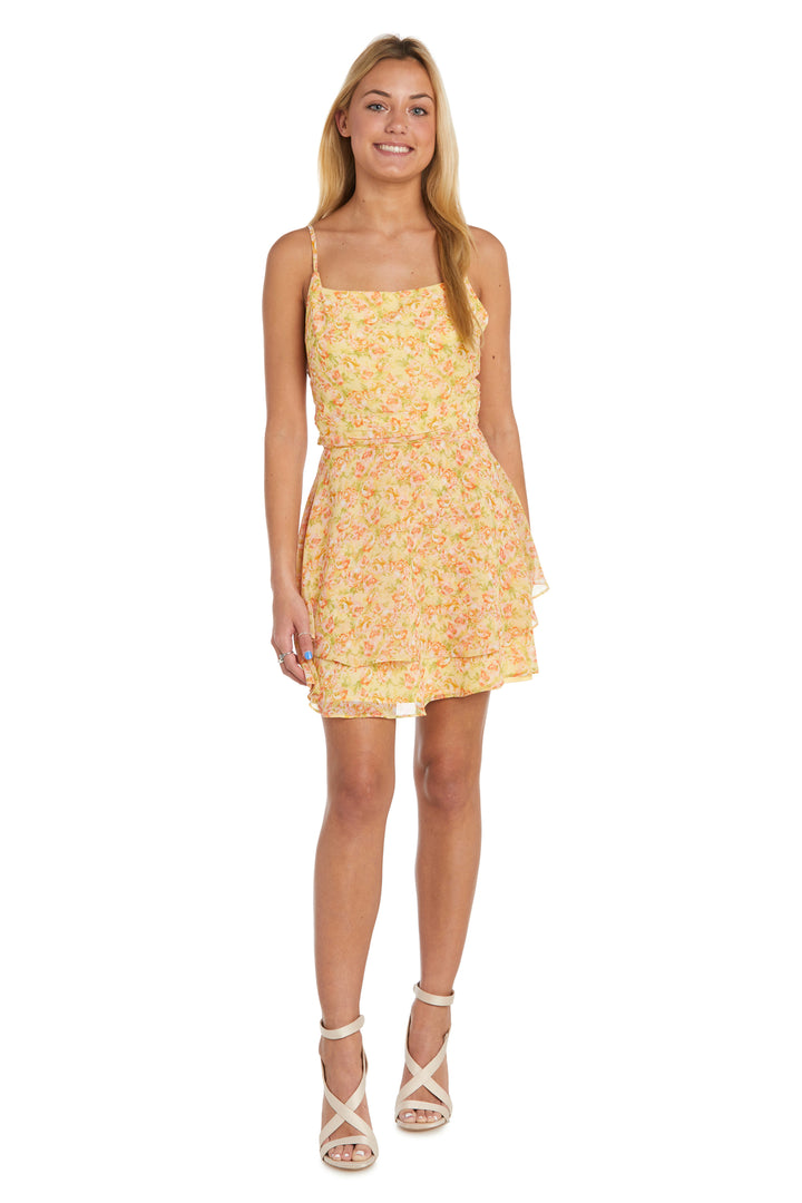 Cocktail Dresses Short Printed Cocktail Layered Dress Yellow/Peach