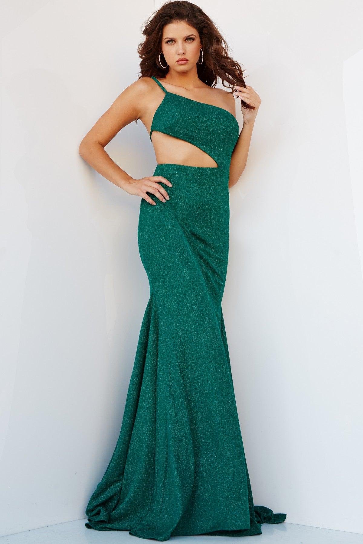 Jovani 08608 Prom Long One Shoulder Fitted Formal Dress - Green / 4 Jovani 08608 Prom Long One Shoulder Fitted Formal Dress - Green / 4