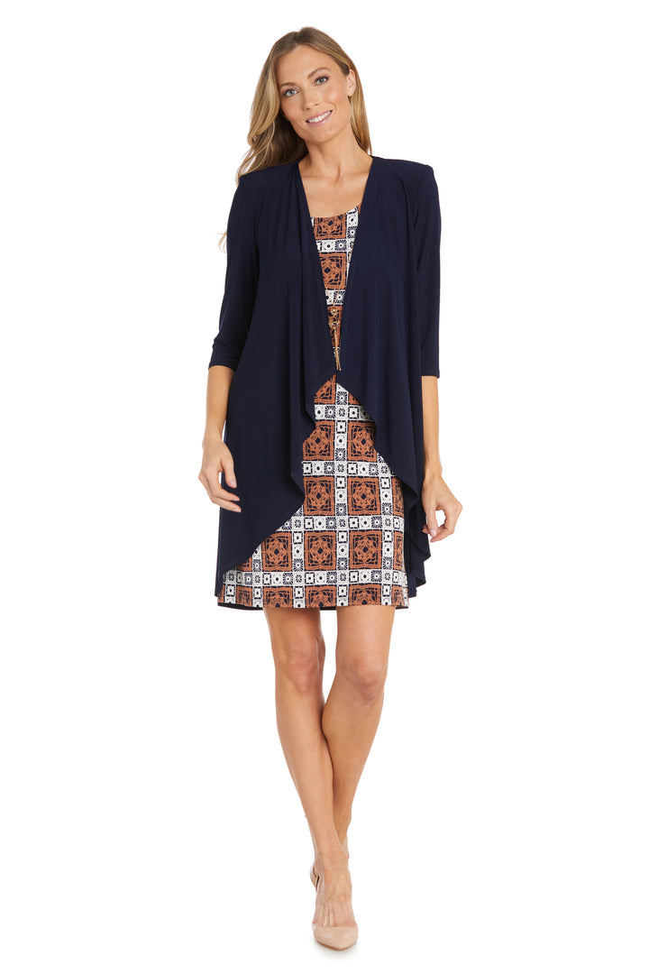 Mother of the Bride Dresses Short Pattered Mother of the Bride Jacket Dress Navy/Clay