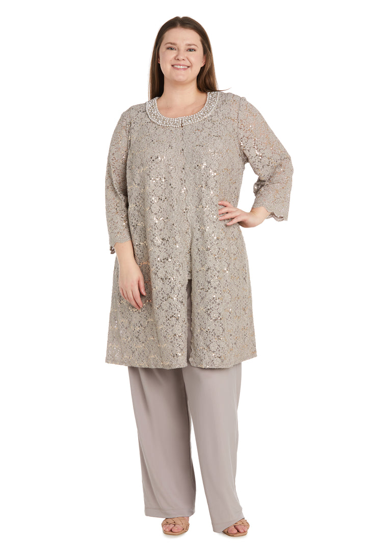 Pant Suit Mother of the Bride Plus Size Pearl Jacket Pant Suit Taupe
