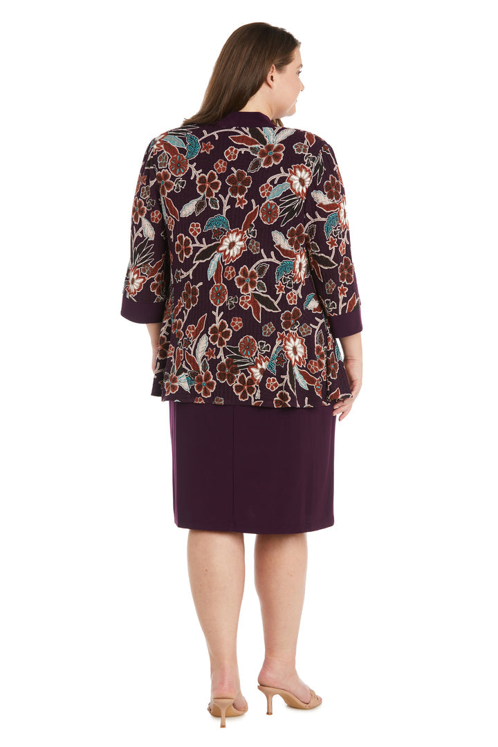 Plus Size Dresses Short Floral Print Plus Size Mother of the Bride Jacket Dress Eggplant