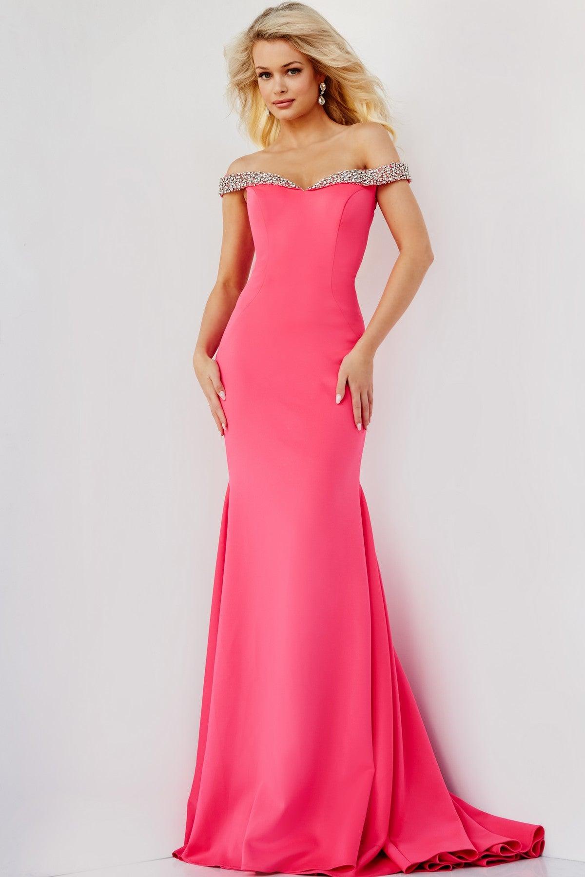 Jovani 08436 Long Off Shoulder Mermaid Prom Dress