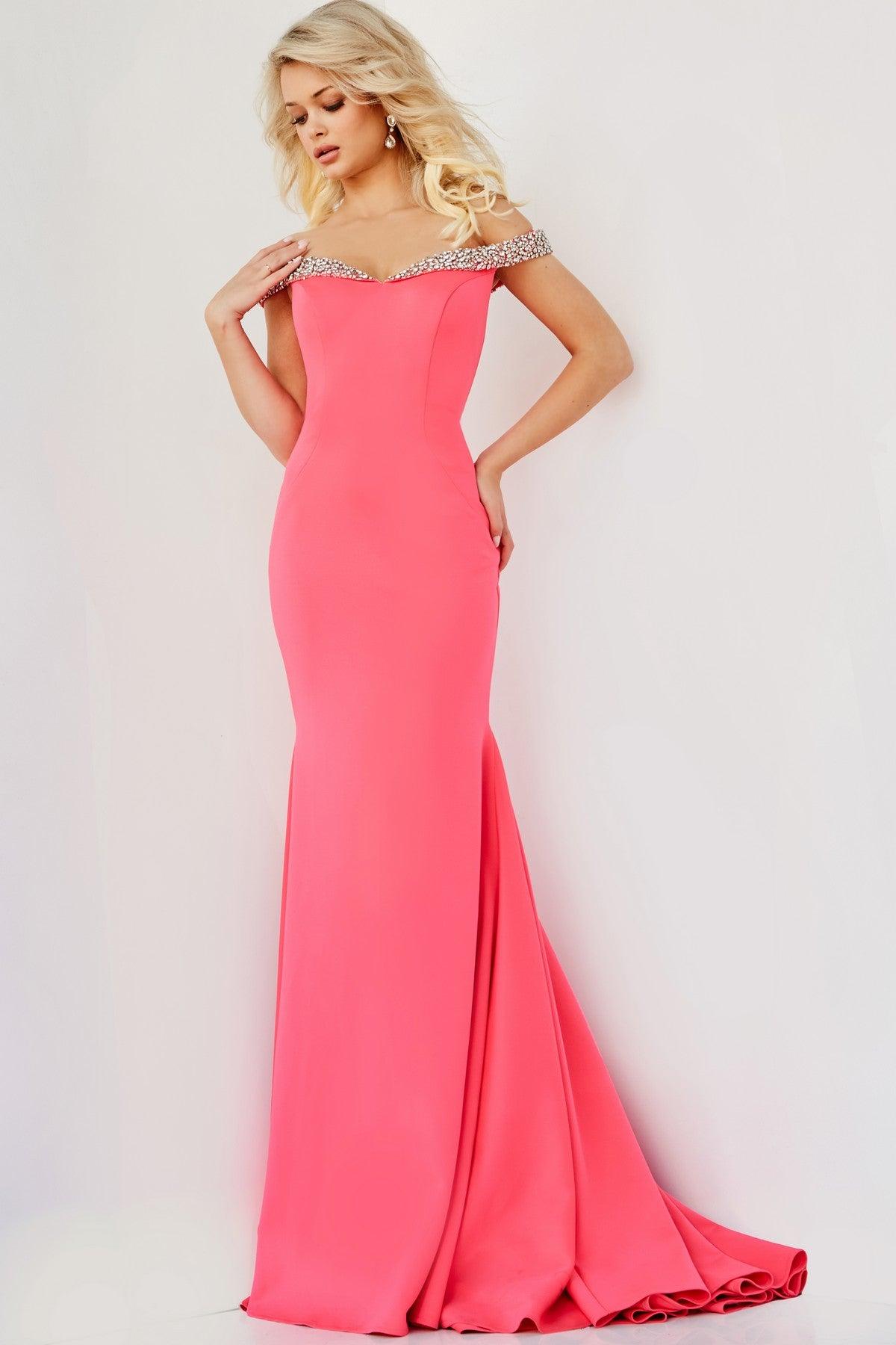 Jovani 08436 Long Off Shoulder Mermaid Prom Dress