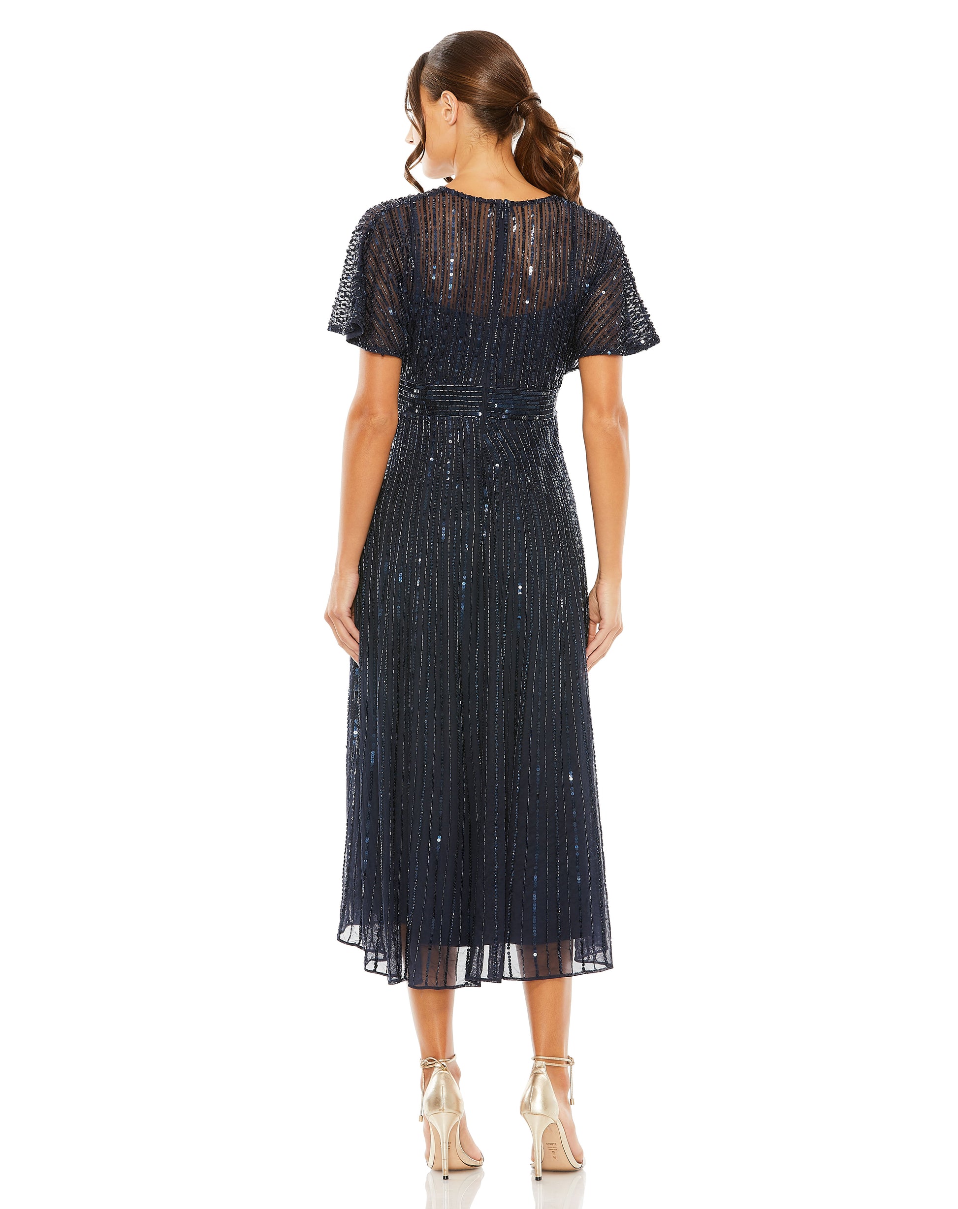 Mac Duggal 14007 Cocktail Sequin Tea Length Formal Dress