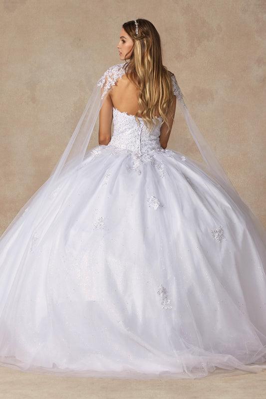 White Long Ball Gown Strapless Quinceanera Cape Dress for $439.99 – The ...