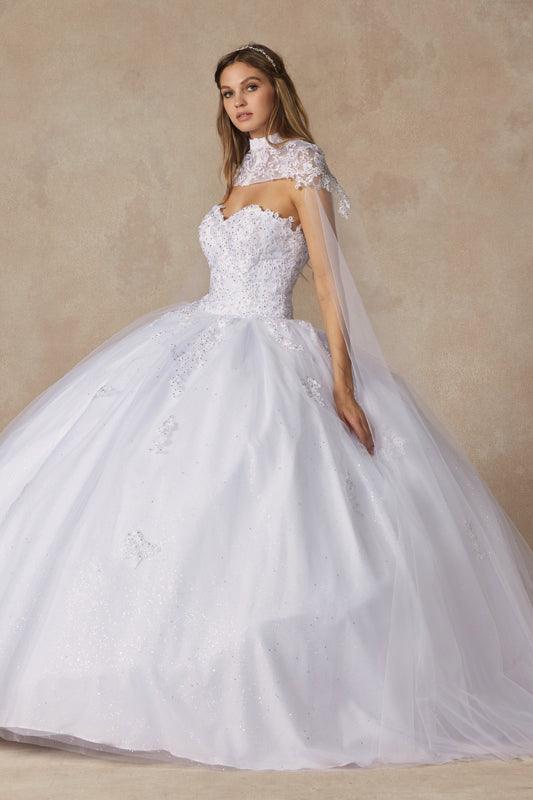 White Long Ball Gown Strapless Quinceanera Cape Dress for $439.99 – The ...