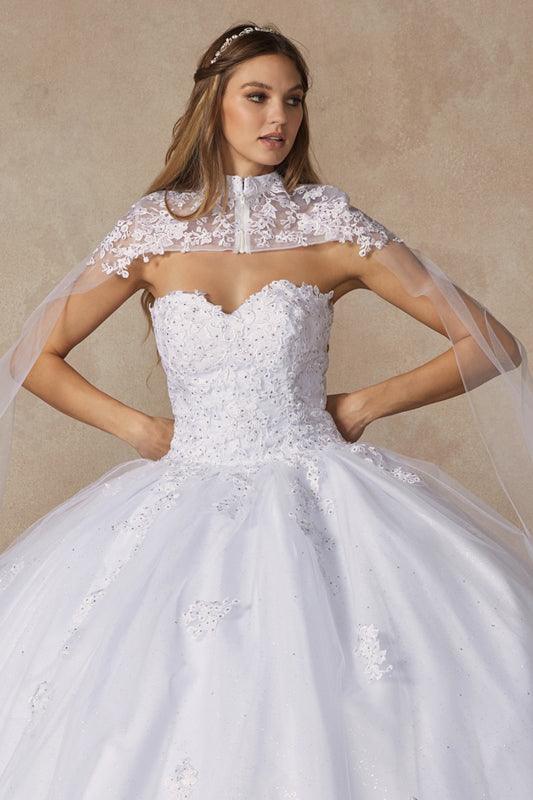 White Long Ball Gown Strapless Quinceanera Cape Dress for $439.99 – The ...