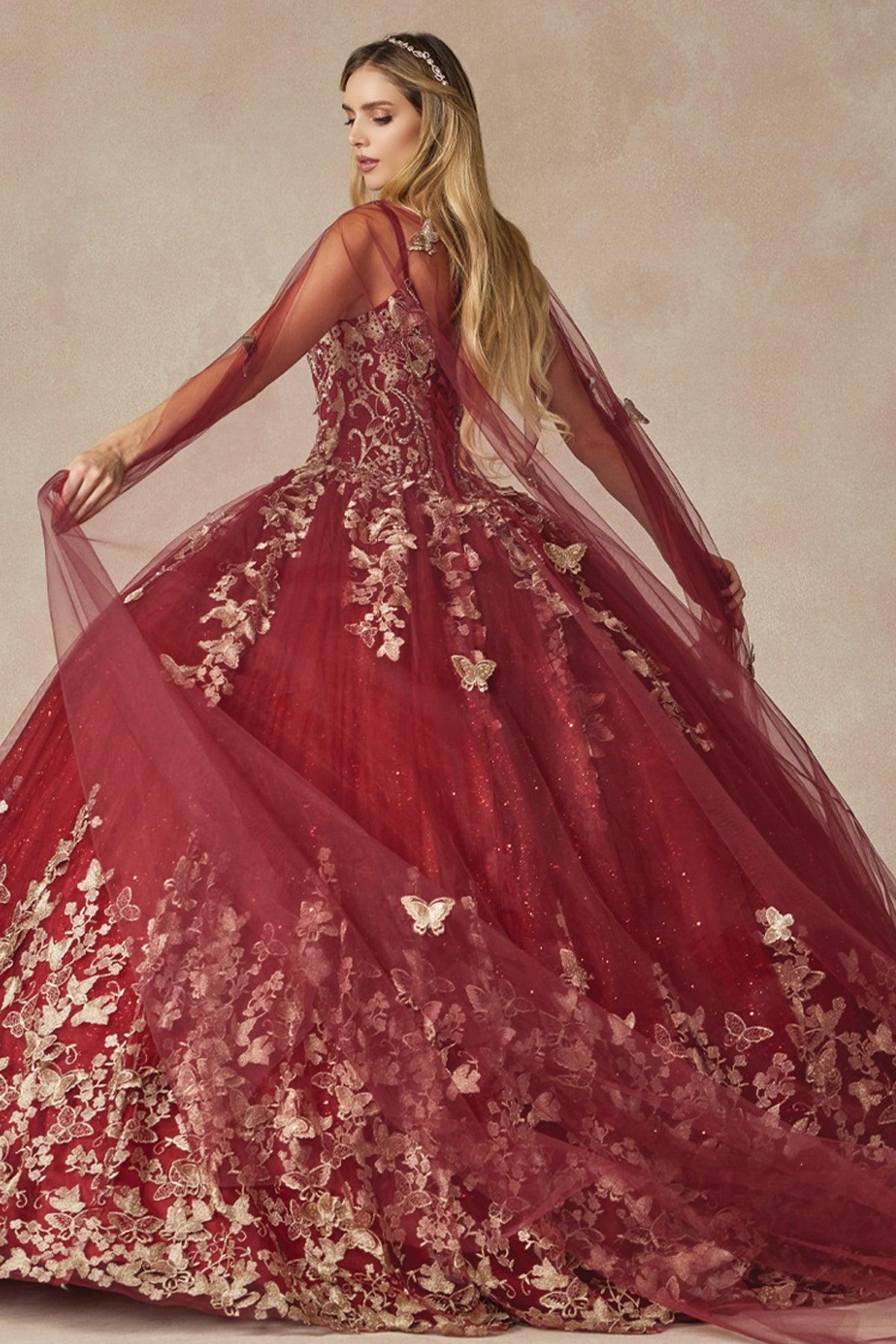 fitted lace wedding dress MisShow Burgundy Ball Gown Off-Shoulder Long Sleeves with Beaded 3D Flower Lace Appliques for Quinceanera Sweet 16 & Princess Birthday Parties
