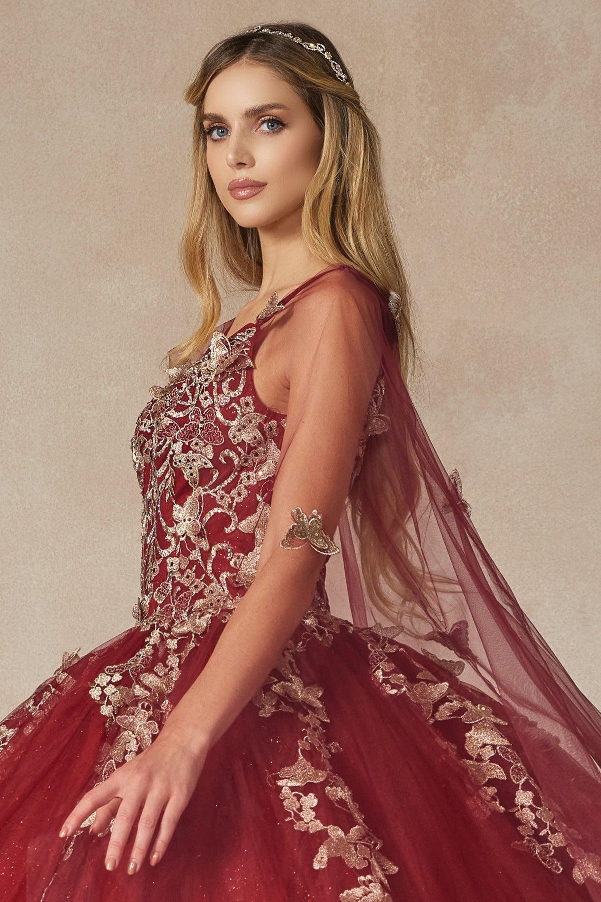 Juliet 1442 Quinceanera Cape Dress Long Ball Gown - Lilac / S Juliet 1442 Quinceanera Cape Dress Long Ball Gown - Lilac / S