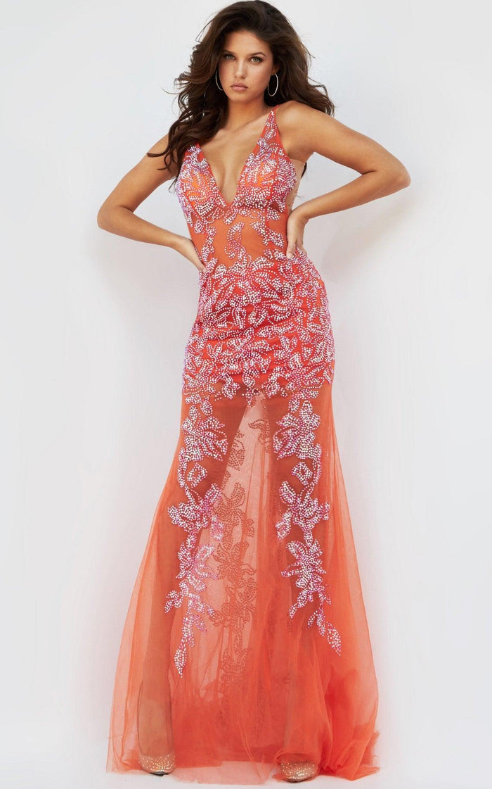 Prom Dresses Long Sleeveless Formal Beaded Prom Dress Tangerine