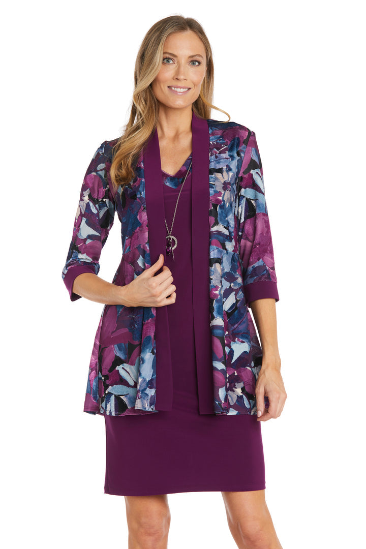 Plum R&M Richards 1518 Floral Print Mother of the Bride Short Dress