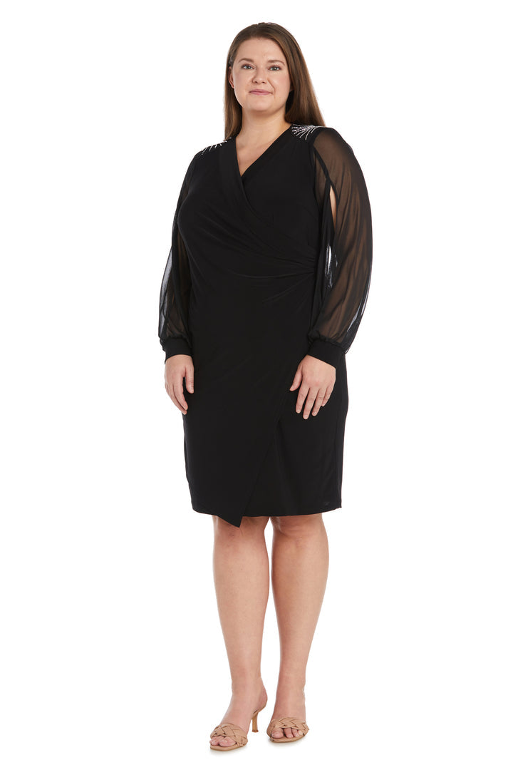 Black R&M Richards 1551W Short Cocktail Long Sleeve Plus Size Dress for