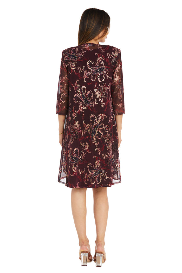 Mother of the Bride Dresses Short Mother of the Bride Printed Flyaway Jacket Dress Burgundy